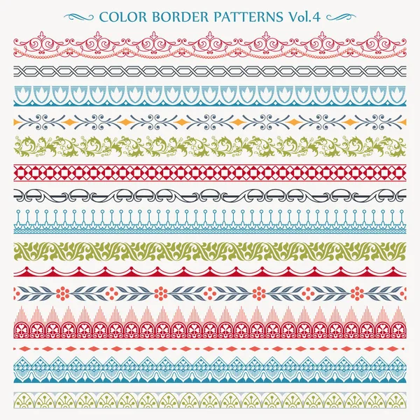 Ensemble Motifs Lignes Cadre Couleur Bordure Ornementale Style Vintage Vecteurs — Image vectorielle