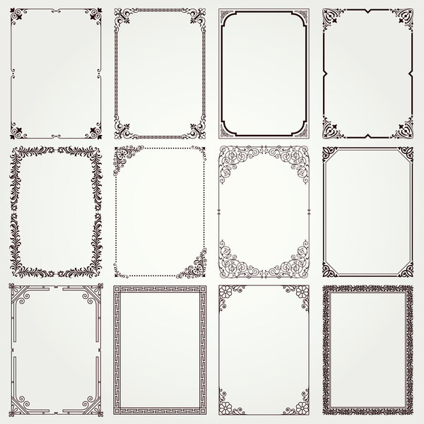 Decorative frames and borders A4 proportions set 4 — Stock Vector