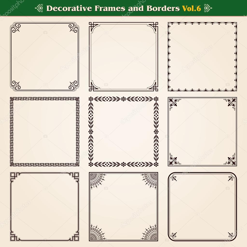 Decorative frames and borders set 6 vector