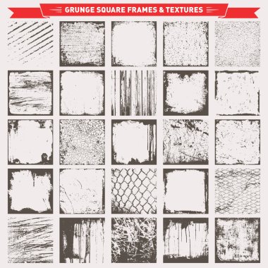 25 Grunge Square Frames Backgrounds Vector