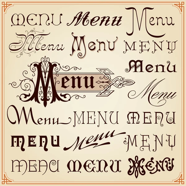 Menu Vintage Calligraphic Fonts Letterings Textos — Vetor de Stock