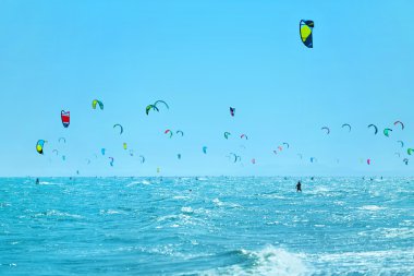 Kiteboarding, Kitesurfing. Water Sports. Kitesurfers In Sea. Sum clipart