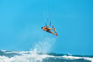 Recreational Water Sports Action. Kiteboarding Extreme Sport. Su clipart