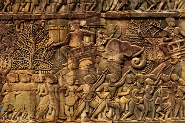 Kamboçya mimarisi. Bayon Khmer Tapınağı kısma oyma 