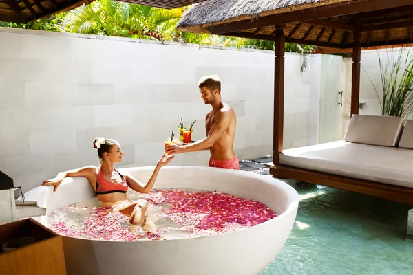 Couple In Love At Spa. Man, Woman On Romantic Vacation