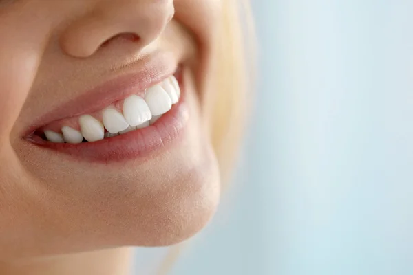 Closeup Of Beautiful Smile With White Teeth. Woman Mouth Smiling Royalty Free Stock Photos