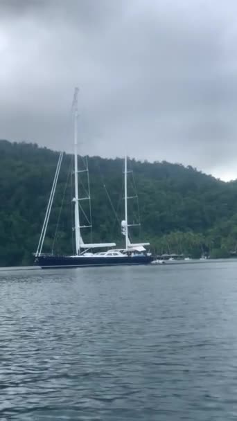 Triton Bay Barca Sul Mare Turchese Alberi Tropicali Verdi Nelle — Video Stock