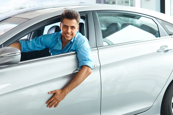 Happy Man inside Car of His Dream. — Stock Photo, Image