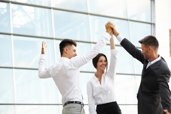 Geschäftsleute feiern erfolgreiches Projekt. Teamarbeit — Stockfoto