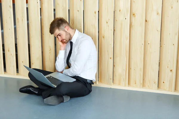 Depressed Businessman sitting on floor at his office. Hard work — Stock Photo, Image