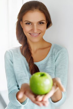 Healthy Food, Eating, Lifestyle, Diet Concept. Woman With Apple.