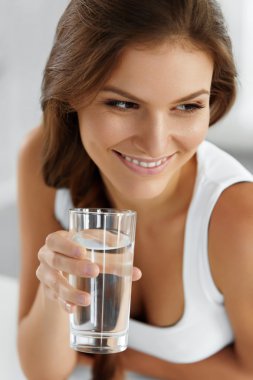 Healthy Lifestyle, Eating. Woman Drinking Water. Drinks. Health,