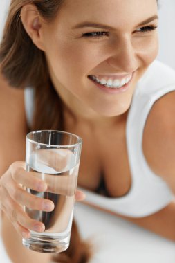 Health, Beauty, Diet Concept. Woman Drinking Water. Drinks. Wate