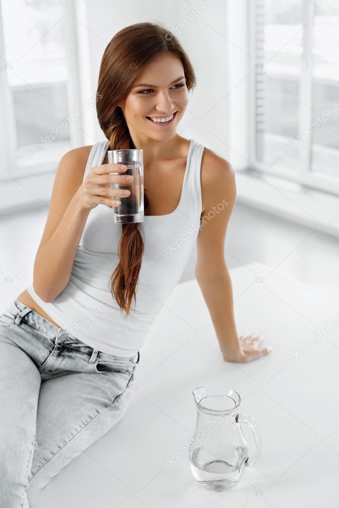 Health And Diet Concept. Woman Drinking Water. Healthy Eating. H