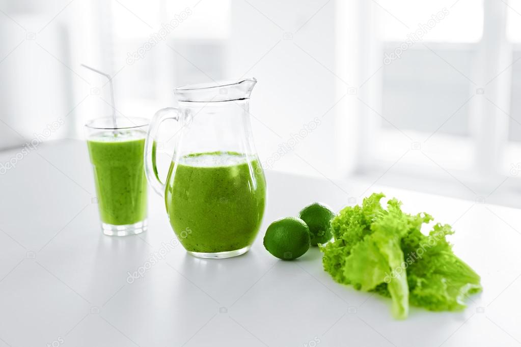 Green Juice. Healthy Eating. Detox Smoothie. Food, Diet Concept.