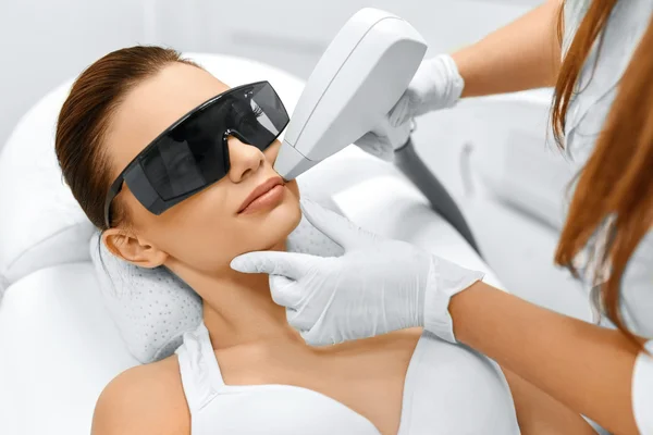 Face Care. Facial Laser Hair Removal. Epilation. Smooth Skin. — Stock Photo, Image