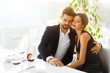 Relationships. Romantic Couple In Love. Marriage Proposal In Res