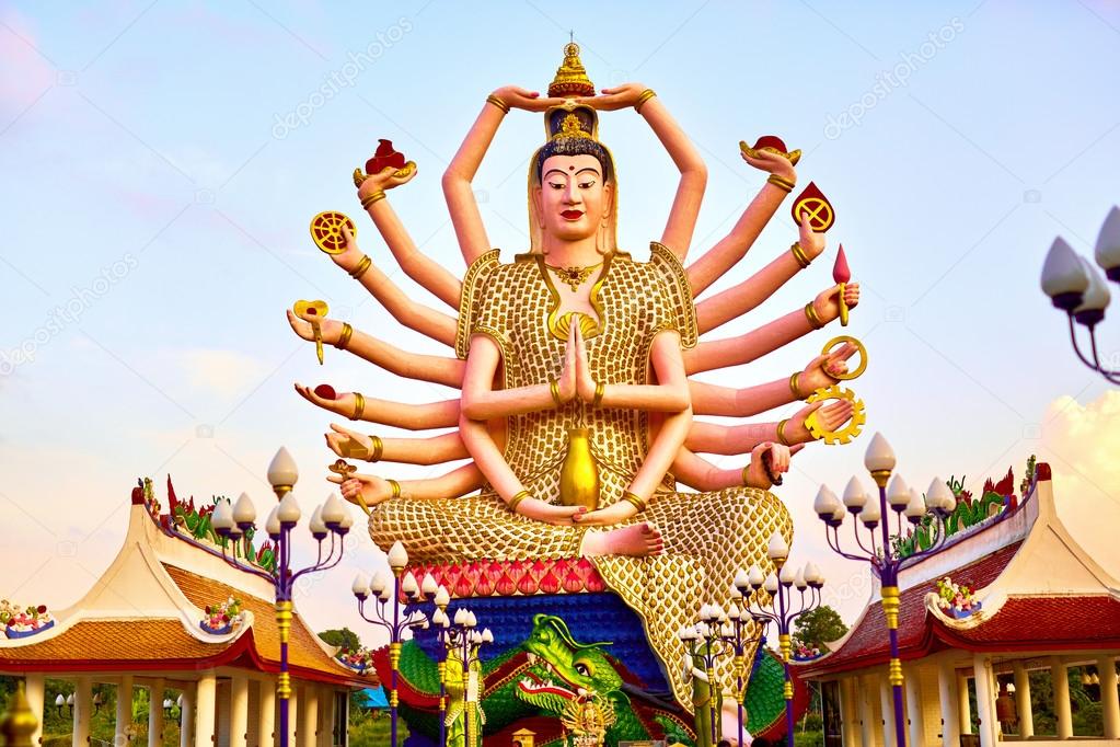 Thailand Landmark. Guan Yin Statue At Big Buddha Temple. Buddhis