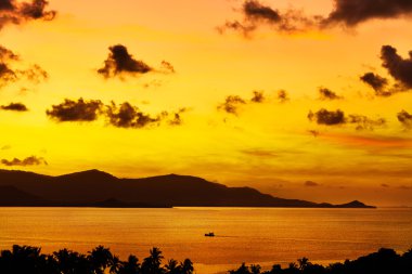 Nature Landscape.  Tropical Orange Sunset Over Sea. Travel Thail