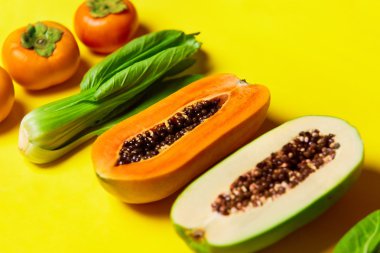 Healthy Vegetarian Nutrition. Raw Organic Fruits, Vegetables Bac