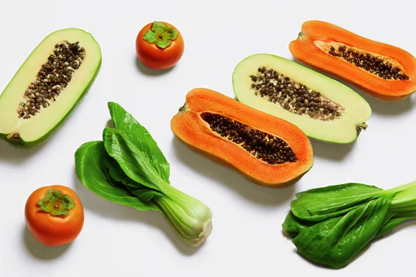 Gesunde biologische Rohkost. Obst, Gemüse Hintergrund. Vegetarier — Stockfoto
