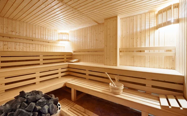 Gran interior de sauna de estilo finlandés — Foto de Stock