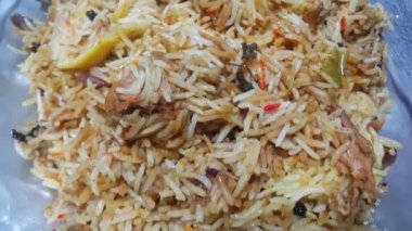 4K yakın çekim Basmati Rice Pulao veya pulav veya sebze pilavı pişirme makinesi