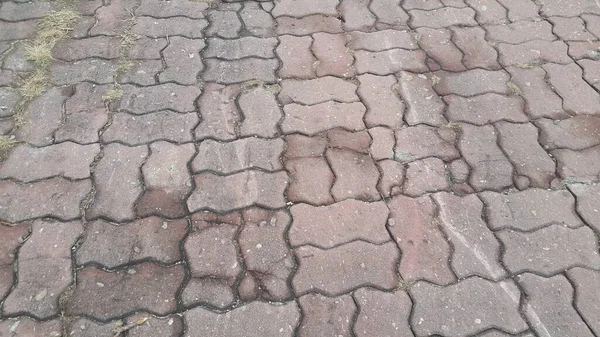 Προοπτική Άποψη Του Πολύχρωμο Brick Stone Street Road Sidewalk Pavement — Φωτογραφία Αρχείου