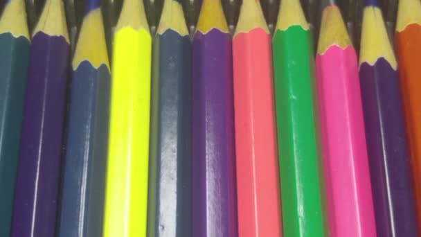 Close View Bright Colored Multicolor Pencils — Stock Video