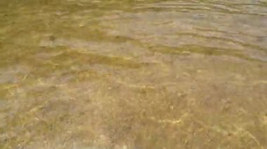 Dalgalanma ve dalgalarla şeffaf su yüzeyi. Metin için kopyalama alanı olan su arkaplanı