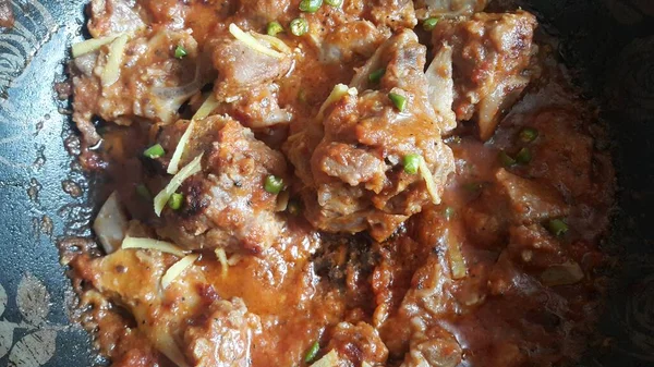 Viande Mouton Curry Poulet Dans Bol Garni Piment Épices Cuisine — Photo