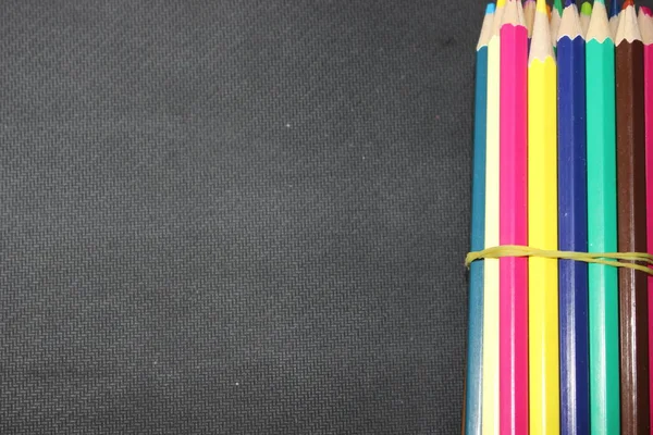 Close View Bright Colored Multicolor Pencils Black Background — Stock Photo, Image