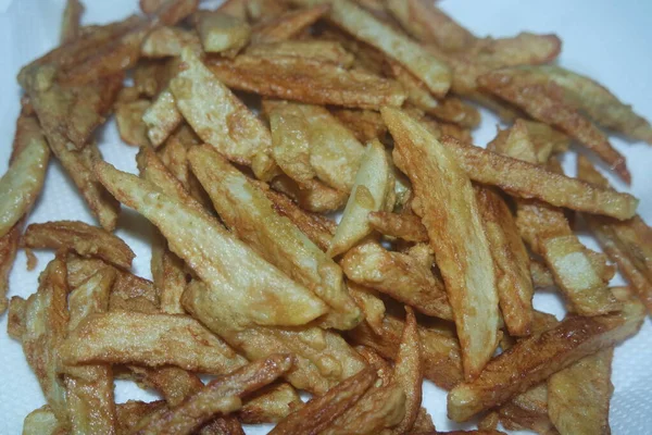 Rodajas Fritas Asadas Patata Sobre Fondo Limpio Con Espacio Copia — Foto de Stock