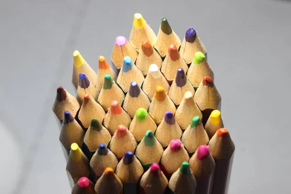 Close View Bright Colored Multicolor Pencils Black Background — Stock Photo, Image