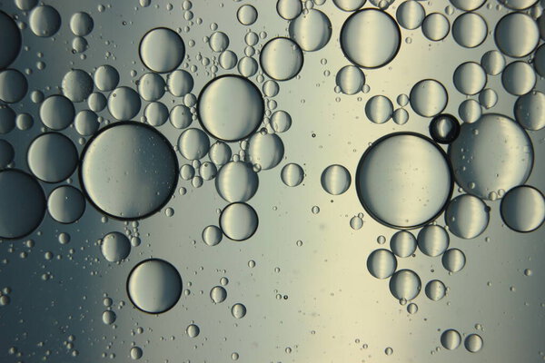 abstract macro background of oil circles floating over water surface . Macro closeup view of bubbles on water . oil bubbles in the water macro photographic background