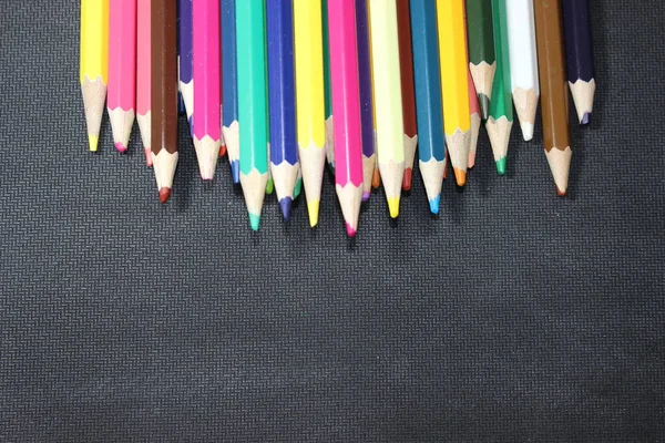 Close View Bright Colored Multicolor Pencils Black Background — Stock Photo, Image