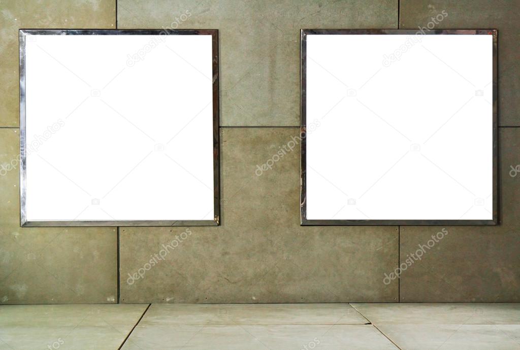 empty white isolated frame on the wall,night scene