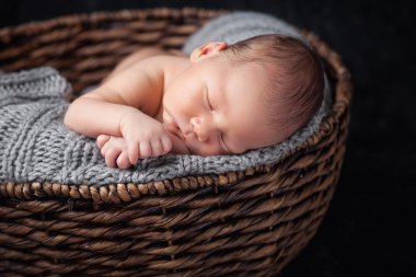 Bir sepet içinde güzel yeni doğan