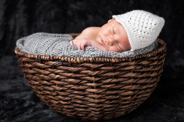 Красивый новорожденный в корзине — стоковое фото