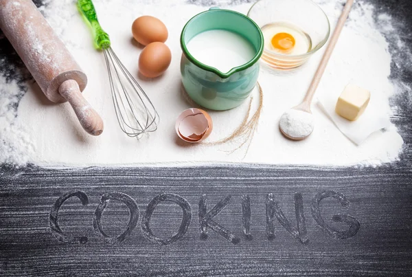 Baking and cooking concept, variety of ingredients and utensils