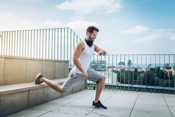 Outdoor Gezondheid Fitness Workout Een Dakterras — Stockfoto
