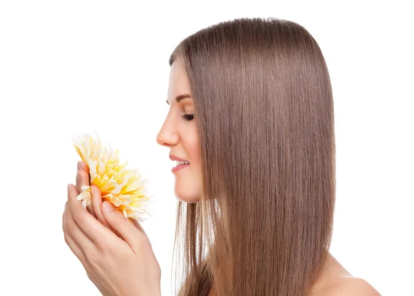 Beautiful brunette with long straight hair — Stock Photo, Image