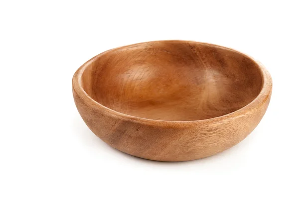 One empty wooden salad bowl on a white background — Stock Photo, Image