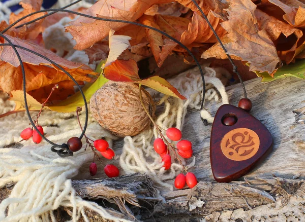 Etnische handgemaakte houten ketting (amulet) — Stockfoto