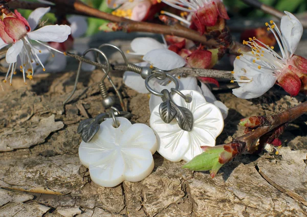 Bone earrings on the nature background — Stock Photo, Image