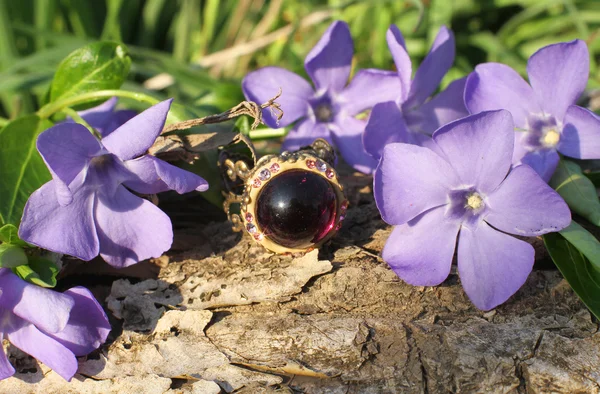 Charmiga handgjort glas ring på naturen bakgrunden — Stockfoto