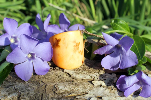 Handgjorda ben gula ringen på naturen bakgrunden — Stockfoto