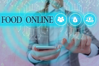 Yemek İnternetindeki el yazısı metinleri. Kavram derken telefon uygulaması ya da web sitesi yöneticisi denetimi, dişli yapılandırma araçları konsepti kullanarak bir şey yemek isteme anlamına gelir.