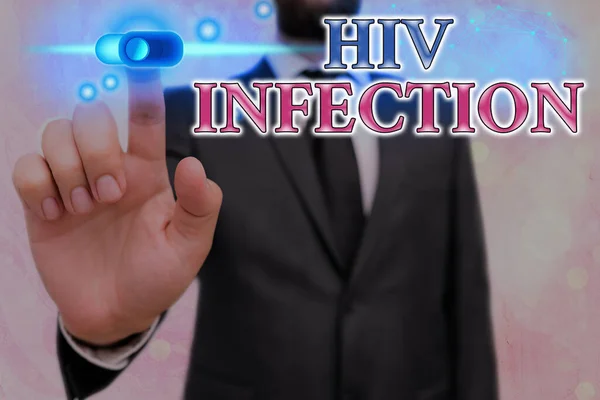 HIV感染を示す概念的な手書き。ビジネス写真テキストウェブデータセキュリティアプリケーションシステムのためのHIVグラフィックス南京錠の感染による免疫系の病気. — ストック写真