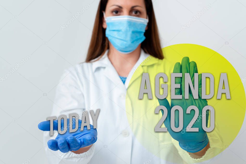 Handwriting text Agenda 2020. Concept meaning list of activities in order which they are to be taken up Laboratory blood test sample shown for medical diagnostic analysis result.